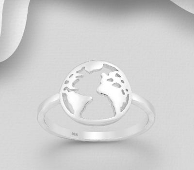 925 Sterling Silver World Map Ring