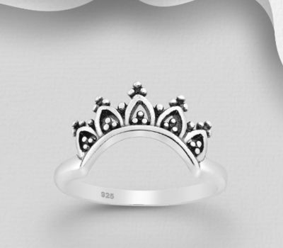 925 Sterling Silver Oxidized Crown Ring