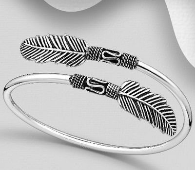 925 Sterling Silver Oxidized Feather Bracelet