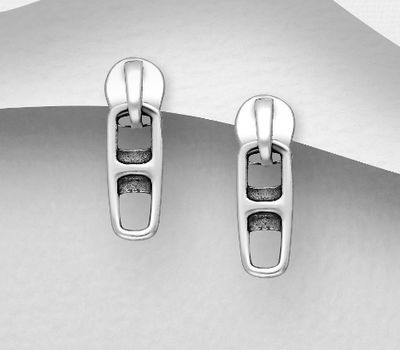 925 Sterling Silver Oxidized Zipper Push-Back Earrings