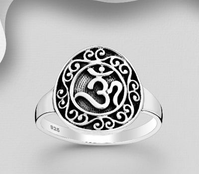 925 Sterling Silver Oxidized Om Sign Ring