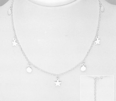 925 Sterling Silver Circle and Star Dangle Necklace