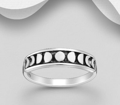 925 Sterling Silver Oxidized Lunar Phases Ring