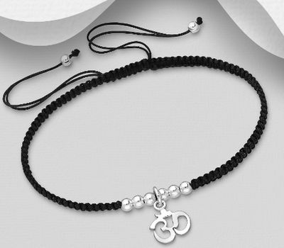 925 Sterling Silver Adjustable Om Sign Bracelet