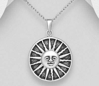 925 Sterling Silver Oxidized Sun Pendant