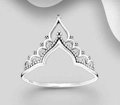 925 Sterling Silver Oxidized Chevron Crown Ring