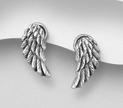 925 Sterling Silver Oxidized Wings Push-Back Earrings