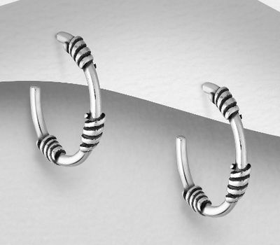 925 Sterling Silver Oxidized Semi-Circle Push-Back Earrings