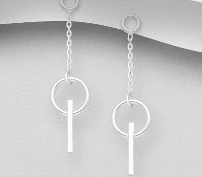 925 Sterling Silver Circle and Bar Push-Back Earrings