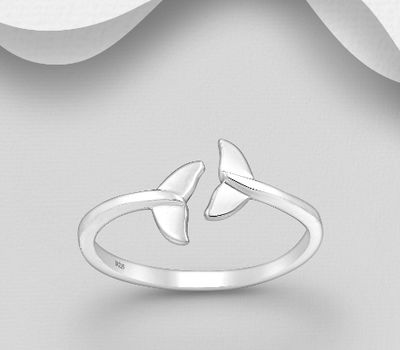 925 Sterling Silver Adjustable Whale Tail Ring