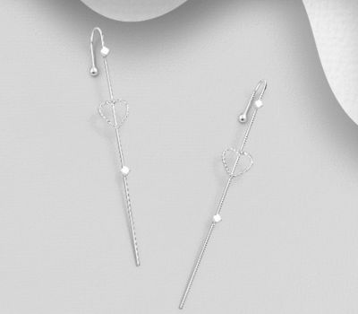 925 Sterling Silver Heart Ear Pins Cuffs