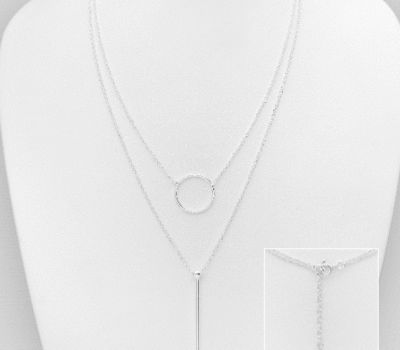 925 Sterling Silver Bar and Circle Layered Necklace