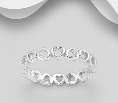 925 Sterling Silver Hearts Band Ring