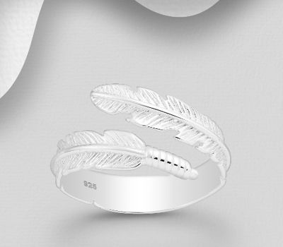 925 Sterling Silver Adjustable Feather Ring