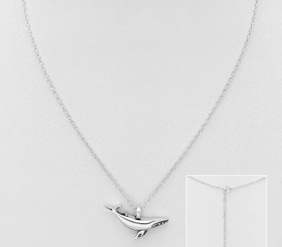 925 Sterling Silver Oxidized  Whale Necklace