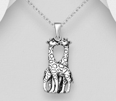 925 Sterling Silver Oxidized Giraffe Pendant