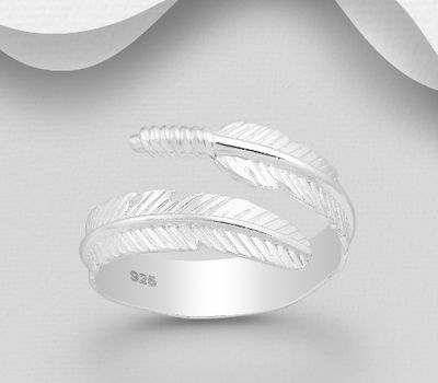 925 Sterling Silver Adjustable Feather Ring