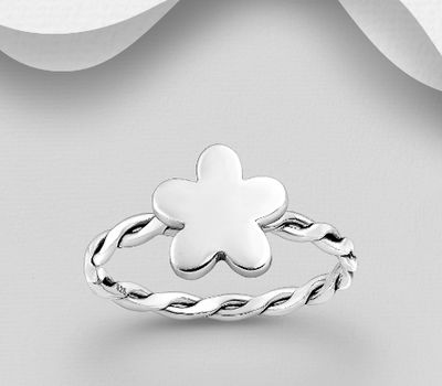 925 Sterling Silver Oxidized Flower Ring