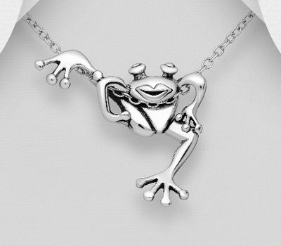 925 Sterling Silver Oxidized Frog Pendant