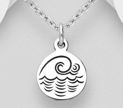 925 Sterling Silver Oxidized Wave Pendant