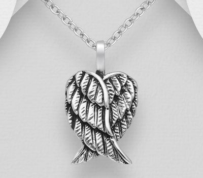 925 Sterling Silver Heart-Shaped Angel Wings Pendant