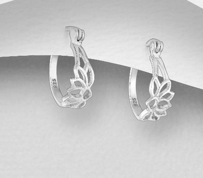 925 Sterling Silver Lotus Hinged-Back Earrings