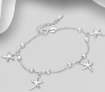 ITALIAN DELIGHT - 925 Sterling Silver Bracelet, Featuring Ball and Starfish Design, Made in Italy.