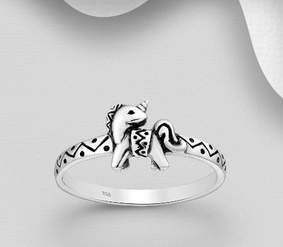 925 Sterling Silver Oxidized Unicorn Ring