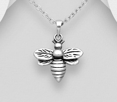 925 Sterling Silver Oxidized Bee Pendant