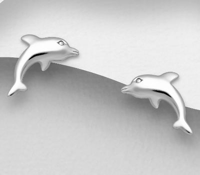 925 Sterling Silver Dolphin Push-Back Earrings