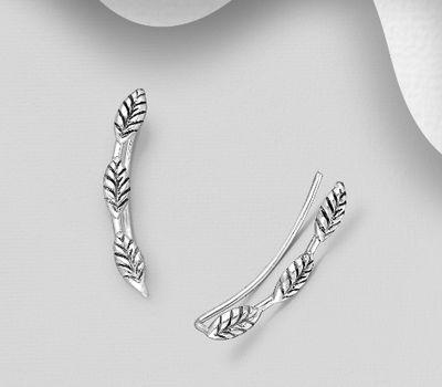 925 Sterling Silver Oxidized Leaf Ear Pins