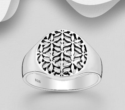 925 Sterling Silver Oxidized Flower Of Life Ring