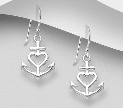 925 Sterling Silver Anchor, Cross and Heart Hook Earrings