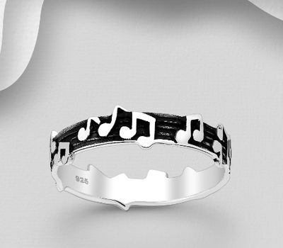 925 Sterling Silver Music Notes Ring