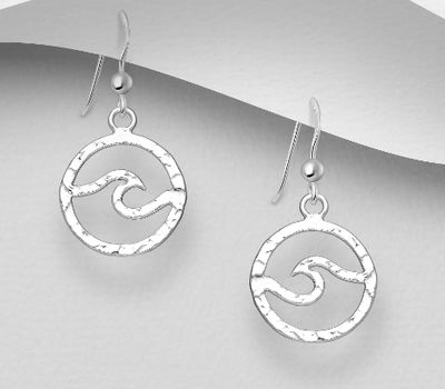 925 Sterling Silver Hammered Wave Hook Earrings