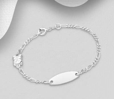 ITALIAN DELIGHT - 925 Sterling Silver Bear & Engravable Tag Bracelet, Made in Italy