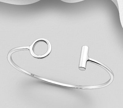 925 Sterling Silver Bar and Circle Cuff Bracelet