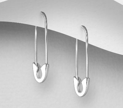 925 Sterling Silver Safety Pin Hoop Earrings