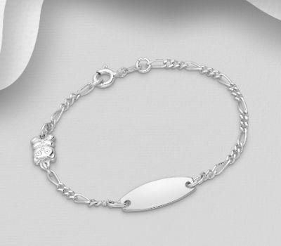 ITALIAN DELIGHT - 925 Sterling Silver Bear & Engravable Tag Bracelet, Made in Italy