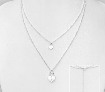 925 Sterling Silver Heart and Lock Necklace