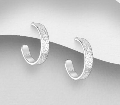 925 Sterling Silver Push-Back Earrings, Featuring Wave Pattern Design