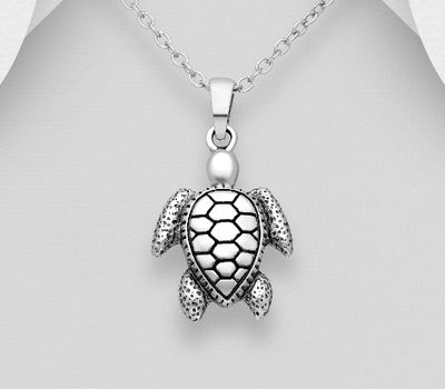 925 Sterling Silver Oxidized Turtle Pendant