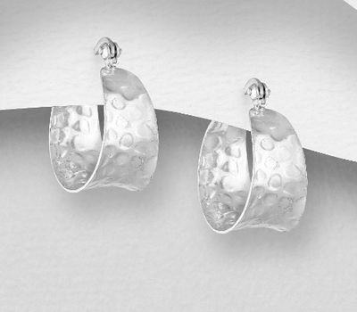 925 Sterling Silver Hammered Hoop Earrings