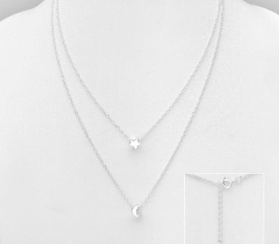 925 Sterling Silver Layered Moon and Star Necklace