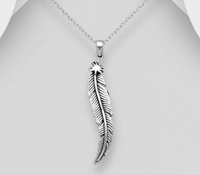 925 Sterling Silver Oxidized Feather Pendant