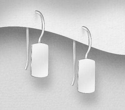 925 Sterling Silver Engravable Rectangle Hook Earrings