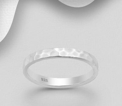 925 Sterling Silver Hammered Band Ring, 3 mm Wide