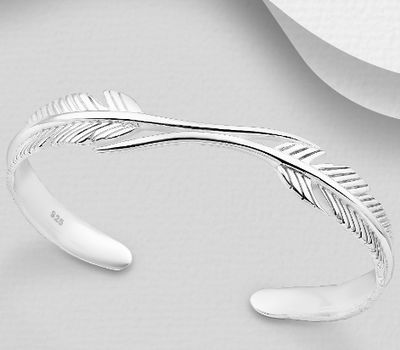 925 Sterling Silver Feather Feather Cuff Bracelet