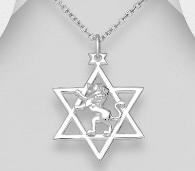 925 Sterling Silver Lion and Star of David Pendant