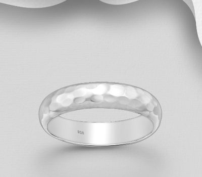 925 Sterling Silver Hammered Band Ring, 5 mm Wide